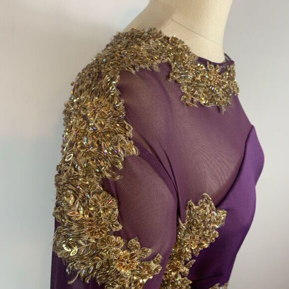 Walter Mendez Purple Evening Gown Dress Formal Prom Gold with Train - Picture 12 of 16